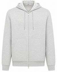 Brunello Cucinelli - Double Cotton, Cashmere And Silk Sweatshirt Topwear With Zip And Hood - Lyst