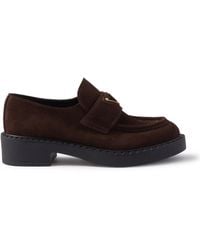 Prada - Chocolate Suede Loafers - Lyst