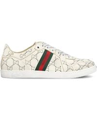 Gucci - Leather Sneakers With Allover Gg And Web Band - Lyst