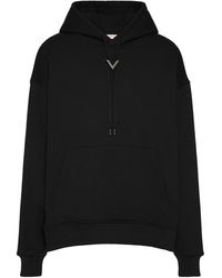 Valentino Garavani - Cotton Sweatshirt With Hood And Metallic V Detail - Lyst