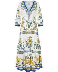 FARM Rio - Long Dress With Floral Print And Three-Quarter Sleeves - Lyst