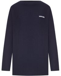 Miu Miu - Oversized Ribbed Knit Sweater With Logo - Lyst