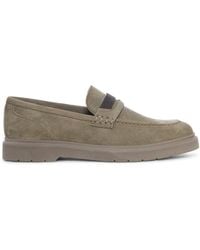 Brunello Cucinelli - Suede Penny Loafers With Jewel Applique - Lyst