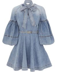 Zimmermann - Mini abito in denim con laccetti al collo - Lyst