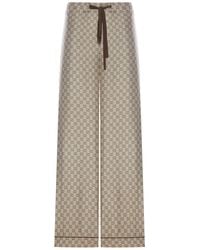 Gucci - Printed Silk Twill Trousers - Lyst