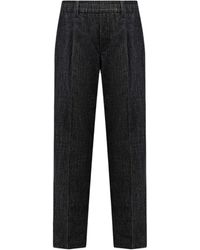Brunello Cucinelli - baggy Trousers In Dark Polished Denim With Shiny Loop Details - Lyst
