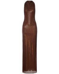 Self-Portrait - Long Dress With Rhinestone And Halter Neckline - Lyst