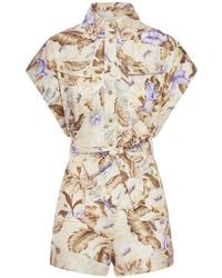 Zimmermann - Floral Print Linen Jumpsuit - Lyst