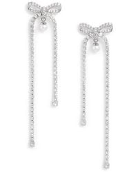Self-Portrait - Crystal And Pearl Bow Dangling Earrings - Lyst
