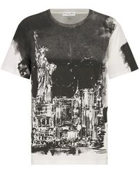 Dior - T-shirt In Black And White Cotton And Linen Jersey With New York Motif - Lyst