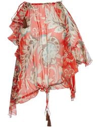 Etro - Single-Sleeved Silk Top With Floral Pattern - Lyst