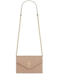 Saint Laurent - Pochette envelope con catena cassandre classica in pelle grain de poudre - Lyst
