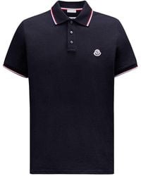 Moncler - Polo in piquet di cotone con finiture tricolore - Lyst