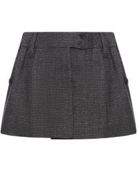 Prada - Vichy Pattern Mouliné Wool Mini Skirt - Lyst