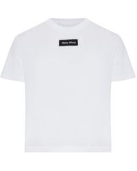 Miu Miu Logo-Appliqué Cotton T-Shirt in White | Lyst
