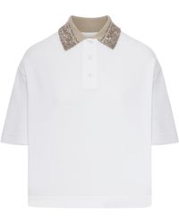 Brunello Cucinelli - Cotton Jersey Polo Shirt With Dazzling Knit Collar - Lyst