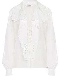 Chloé - Camicia ricamata con lavalliÈre in popeline di cotone - Lyst