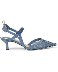 Fendi - ColibrÌ lite slingback con tacco medio in mesh con ricamo ff azzurro - Lyst