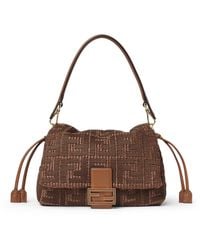 Fendi - Mamma Baguette Medium Woven Raffia Bag With Ff Sellier Embroidery - Lyst