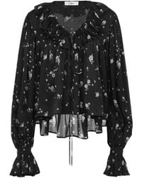 Chloé - Maxi top arricciato con volant in charmeuse di seta - Lyst