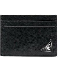 Prada - Triangle-Plaque Leather Card Holder - Lyst