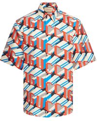 Gucci - Camicia in seta con stampa pixel - Lyst
