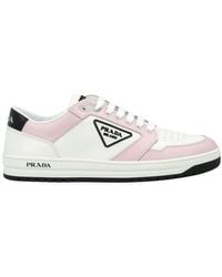 Prada Perforated Leather Sneakers in White/Black (White) - Lyst
