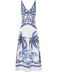 FARM Rio - Long Linen Dress With Tropical Print - Lyst