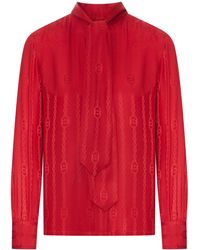 Gucci - Jacquard Silk Shirt With Gg Cross Chain - Lyst