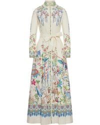 Etro - Long Silk Chemisier Dress With Floral Print And Belt - Lyst