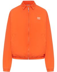 Miu Miu - Cotton Poplin Bomber Jacket With Logo - Lyst