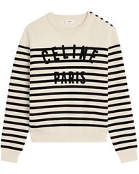Celine - Marinière Crew Neck Sweater In Cotton Off- / Black - Lyst
