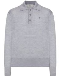 Ami Paris - Wool Blend Long-Sleeve Polo Shirt - Lyst