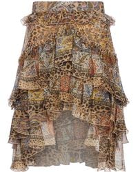 Etro - Paisley And Animal Print Silk Ruffled Mini Skirt - Lyst