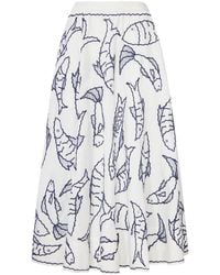 FARM Rio - Cotton Midi Skirt With Marine Embroidery - Lyst