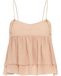 Chloé - Sleeveless Silk Georgette Top With Ruffles - Lyst