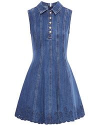 Self-Portrait - Denim Broderie Mini Dress - Lyst