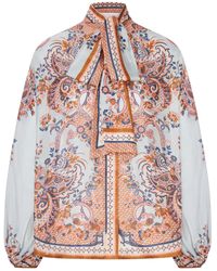 Zimmermann - Aster Blouse With Neck Bow - Lyst