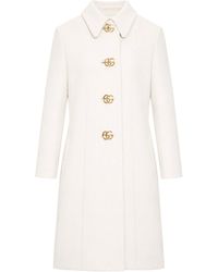 Gucci - Wool Natté Coat With Double G Button - Lyst