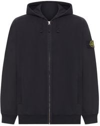 Stone Island - Cotton Sweatshirt With Zip, Hood And Compass Logo - Lyst