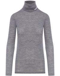 Jil Sander - High Neck Long Sleeve T-shirt With Printed Logo On Neck - Lyst