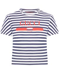 Gucci - Striped Cotton Jersey T-shirt With Print - Lyst