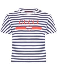 Gucci - T-shirt in jersey di cotone a righe con stampa - Lyst