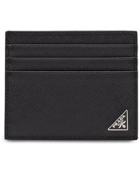 Prada - Triangle-Plaque Leather Card Holder - Lyst