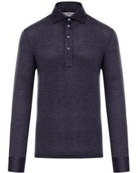 Brunello Cucinelli - Polo a manica lunga in jersey leggero di seta e cotone con collo camicia - Lyst