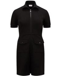 Moncler Piquet Half-Zip Polo Dress in Black | Lyst