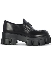 Prada Monolith Loafers With Application - Black