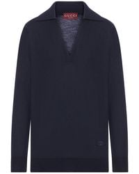 Gucci - Lightweight Wool Polo Shirt With Embroidered Logo - Lyst