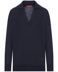Gucci - Polo in lana leggera con logo ricamato - Lyst