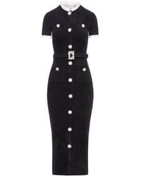 Self-Portrait - Abito midi in maglia ciniglia nera - Lyst